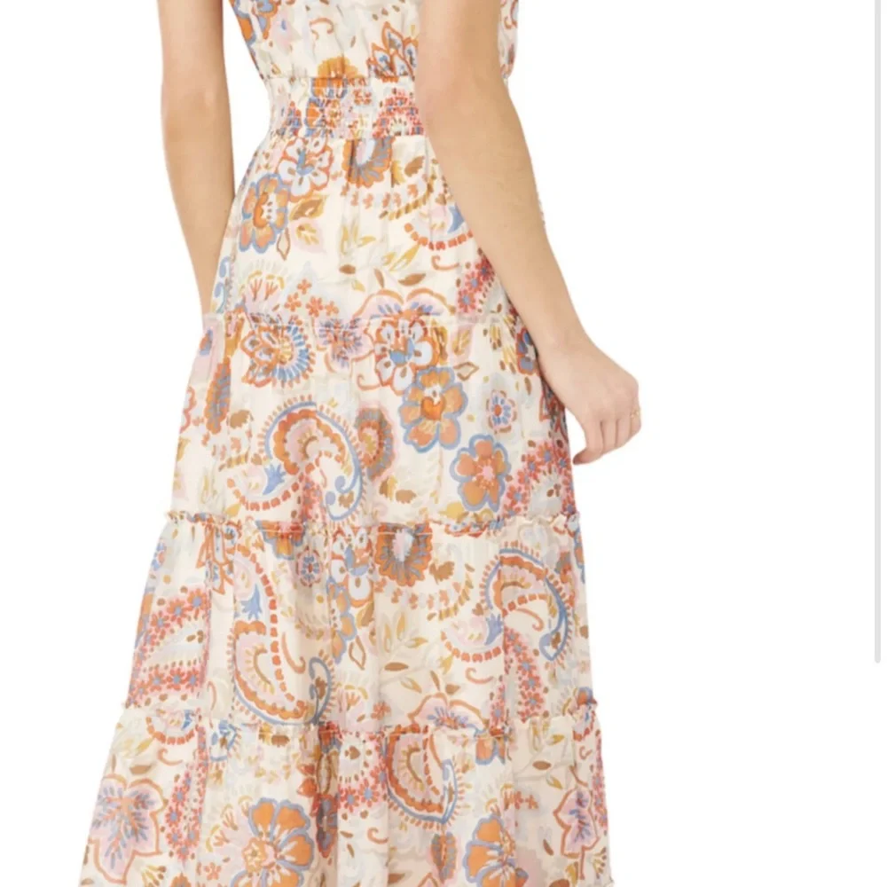 MSK floral paisley vanilla ice Cream and Orange halter sleeveless Maxi Dress nwt - Picture 2 of 7
